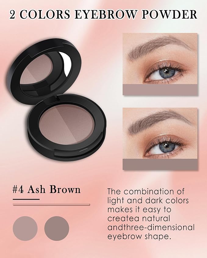 Eyebrow Powder Kit,Long Lasting Waterproof Light Ash Brown Duo Tint Eye Brow Filler,Enhance Define Brows,Eye Makeup Contour Powder Palette with Mirror Brow Tools,Mother's Day Gift for Women Girl-04