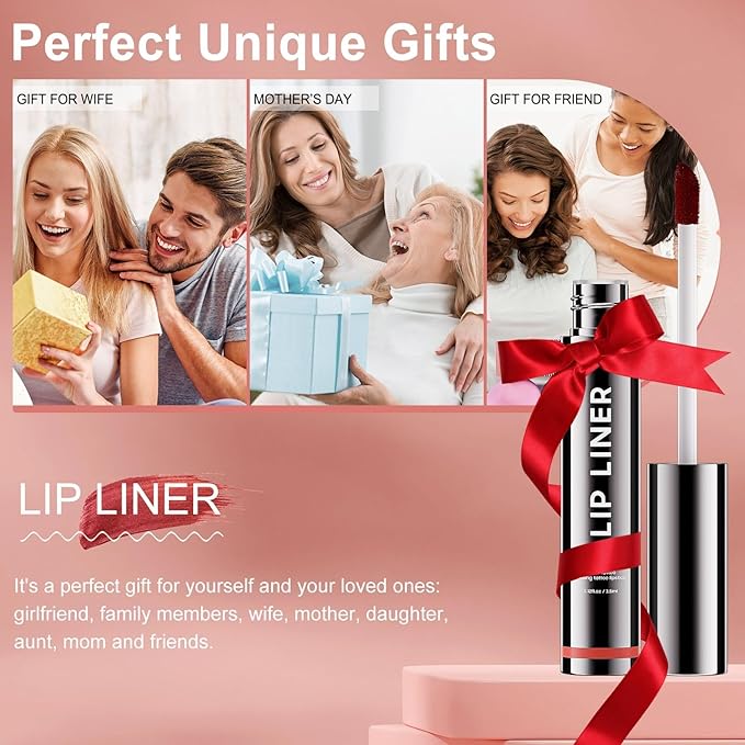 OETUIOW Lip Stain Peel Off, Lip Liner Moisturizing Long-Lasting & Waterproof, Transfer Proof & Plumping, Non-Stick Cup, Black Color