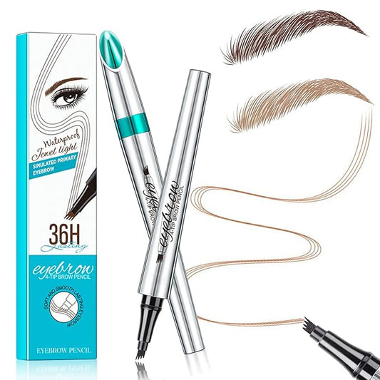 Microblading Eyebrow Pencil, Eyebrow Pen with an Upgrade Micro-Fork Tip Applicator, Waterproof Long-Lasting Microblading Brow Pen, Brow Pencil for Natural Looking Brows Makeup,Medium Brown/Light Brown