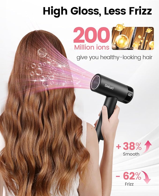 Hair Dryer, 110,000 RPM High-Speed Fast Drying Blow Dryer, 500 Million Ionic Lightweight Hairdryer with Diffuser, Magnetic Nozzle, 4 Temps & 3 Speeds, Low Noise for Women & Men (Black)