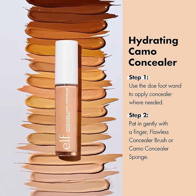e.l.f. Hydrating Camo Concealer, Covers Blemishes & Under-Eye Circles, Full-Coverage & Delivers A Satin Finish, Vegan & Cruelty-Free, Deep Cinnamon