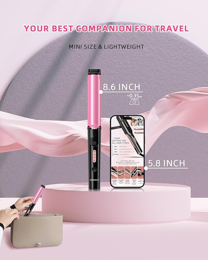 DORISILK Mini Curling Wand Travel Size，Dual Voltage Curling Iron for European and International Voltage,1 Inchl Barrel Curling Iron for Short Hair,