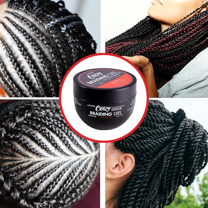 The MORE Crazy Conditioning Shining Braiding Gel, Extra Extreme Hold for All Hair Types, 10.1 Fl Oz, Clear Styling Gel, Nourishes Scalp, Hair Growth, Enriched with Argan Oil
