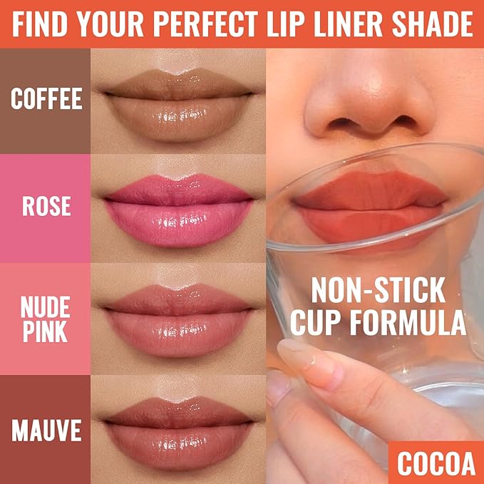 2pcs Lip liner Stain Peel Off,Lip Stain Waterproof Long Lasting,2-in-1 Lip Liner with Tweezer,Non-Fading Peel Off Lip Color,Stay On All Day,Perfect for Gift ,Highly Pigmented Color(Nude+Cocoa)