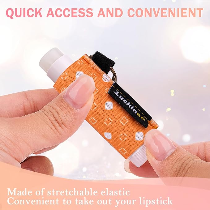 6PCS Lip Balm Holder Keychain Print Chapstick Holder Key chain Lipstick Holder Lip Gloss Sleeve -Tight Elastic Holder Sleeve for Fat and Slim Lip Balms