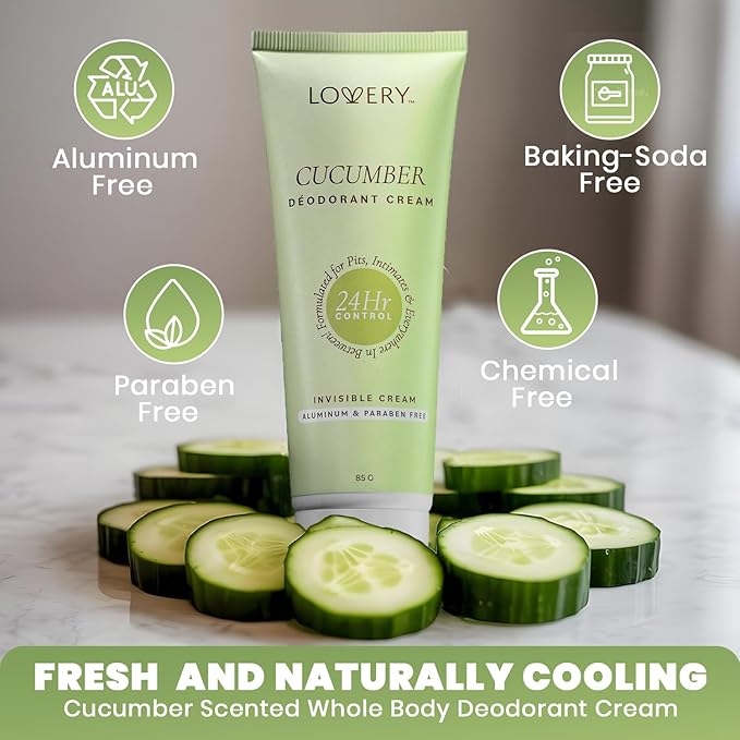 Deodorant Women - Whole Body Aluminum Free Deodorant for Women Cucumber Scented Invisible Cream Tube, Baking Soda Free Skin Loving 3oz - 3 Pack