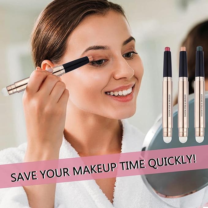 2 in1 Gold Copper Eyeshadow Stick and Sponge Makeup Brush Smooth Creamy Shimmer Eye Shadow Pen Long Lasting Waterproof Eyeshadow Highlighter Stick Makeup, Hypoallergenic Highlighter Eyeliner