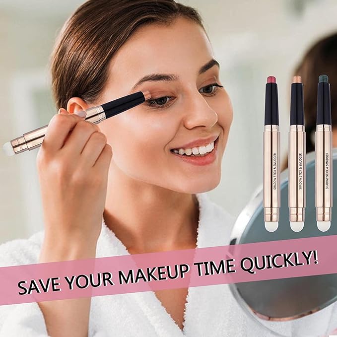 Eyeshadow Stick Makeup, Highlighter Matte Cream Eye Shadow Pencil, Waterproof Hypoallergenic Long Lasting Crayon, Glitter Primer Palette Shimmer Eyeliner Pen wiht Soft Brush, Black