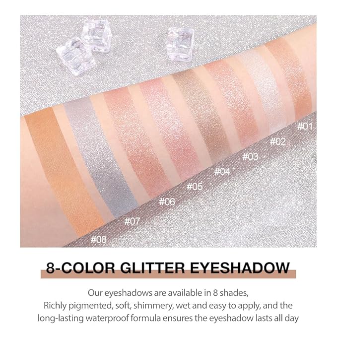 Glitter Shimmer Sparkle Eye Shadow Palette Makeup for Women, Shimmer Silver White Glitter Metallic Holographic Iridescent Cream Iridescent Single Monochrome Eyeshadow Makeup