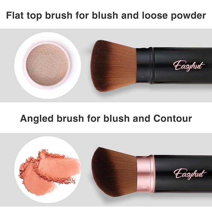 Retractable Kabuki Makeup Brushes 2 Pcs Blush Brushes Set Portable Powder Brushes with Flat and Angled Top for Liquid Cream Cosmetics Travel