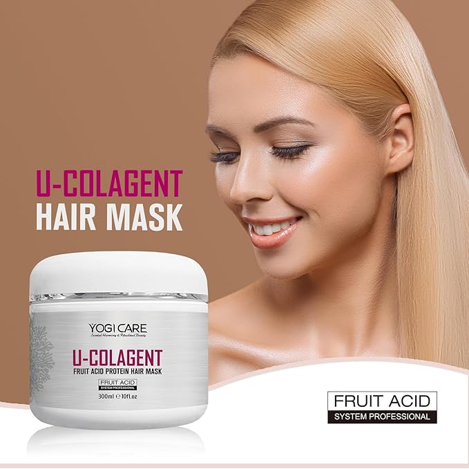 U-COLAGENT Fruit Acid Collagen Protein Hair Mask – Deep Nourishing Treatment for Dry, Damaged Hair – Strengthen, Repair, and Restore – Suitable for All Hair Types 300ml / 10 fl.oz