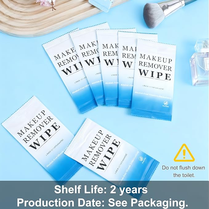 200 Pcs Individual Makeup Remover Wipes,Wrapped Travel Makeup Wipes,Alcohol Free Face Cleansing Wipe, Remover Wipe with Vitamin E for Hotel and Travel