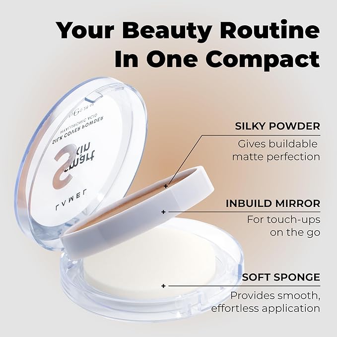 Lamel Smart Skin Silk Compact Powder - Long Lasting Pressed Finishing Powder - Oil Control Makeup, Suitable for Dry Skin, Lightweight Formula - 405 Tan Beige 0.28 oz