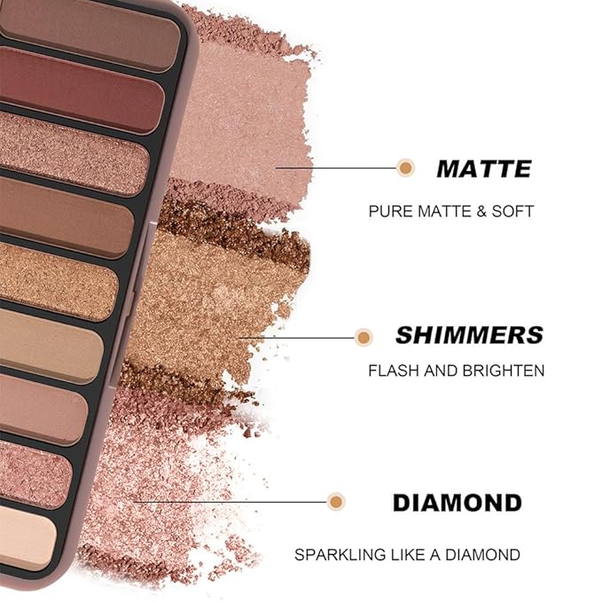 9-Color Eyeshadow Makeup Palette, Blendable Shimmer & Matte, Caramel Cinnamon Rose Golden Brown Eye Shadow Palette, Long-Lasting Waterproof for Brown Eyes, Daily Commuting Smoky Eye Makeup