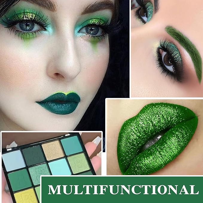 Green Eyeshadow Palette,16 Colors Shimmer Matte Eye Shadow Palette Highly Pigmented Long Wear Waterproof Eyeshadow Makeup Palette Professional Colorful Glitter Eye Shadow Powder Palet Eye Makeup