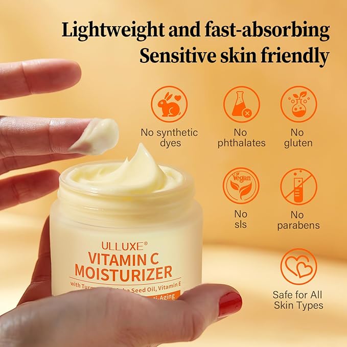 Vitamin C Face Cream, Brightening & Anti Aging Face Moisturizer with Turmeric for Dark Spots, Wrinkles & Uneven Tone, Glowing Skin Care Hydrating with Niacinamide & Squalane for All Skin Types, 2.3 Oz