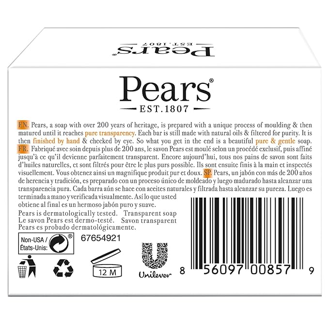 Pears Soap Gift Set, Vintage Tin with 2 Transparent Amber Glycerin Soaps Infused with Natural Oils for Glowing Skin, 4.4 Oz Ea