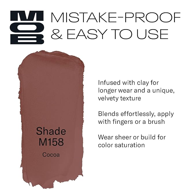 MOB Beauty Cream Clay Eyeshadow M158 – Cocoa | Skincare-Infused, Vegan, Cruelty-Free, Blendable Cream-to-Velvet Finish, Buildable Pigment, Clean Eyeshadow in Sustainable, Biodegradable Compact