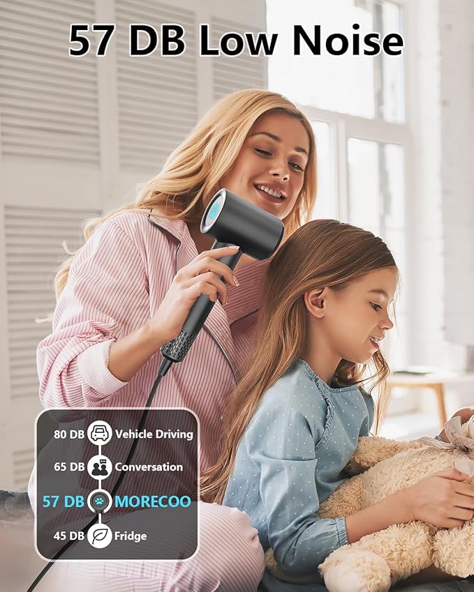 MORECOO Hair Dryer, High-Speed Travel Blow Dryer for Fast Drying, Professional 200 Millions Ionic Hair Dryers for Women with 4 Temp & 2 Speed Mode, Low Noise Compact Hair Dryer for Men with ALCI Plug