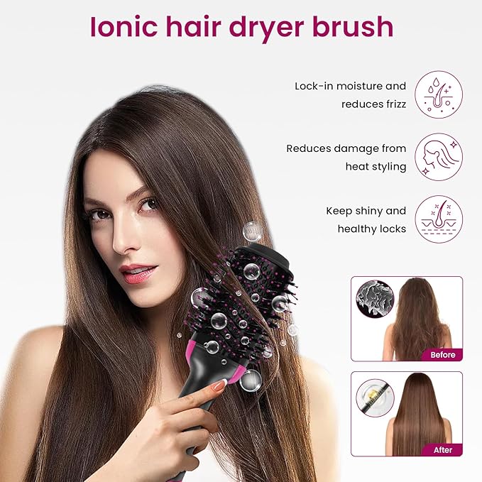 Hair Dryer Brush Blow Dryer in One, Upgraded 4 in 1 Hair Drying Hair Blowout Brush,One Step Hair Dryer and Styler Hot Air Negative Ion Anti-frizz Blowouts, Salon Volumizer & Straightener (A)