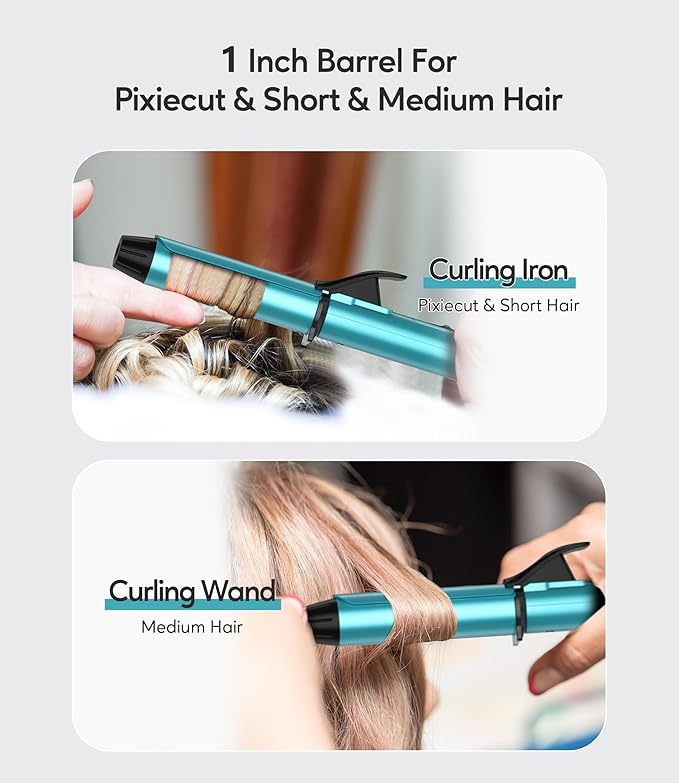 FARERY Travel Size Mini Curling Iron, Dual Voltage 1 Inch Ceramic Mini Hair Curler, Travel Curling Iron for Short Hair Infused with Keratin & Argan Oil, with Storage Bag