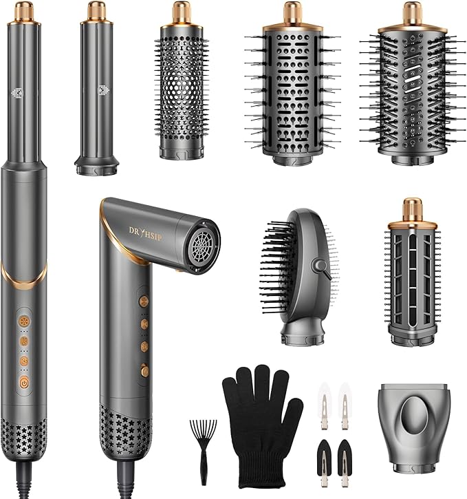 8 in 1 Hair Dryer Brush Set Air Hair Styler Curling Negative Ionic Foldable Hot Air Hair Dryer Brush, Hair Styling Tool for Curling Waves Straightening Volume Blowout Styles