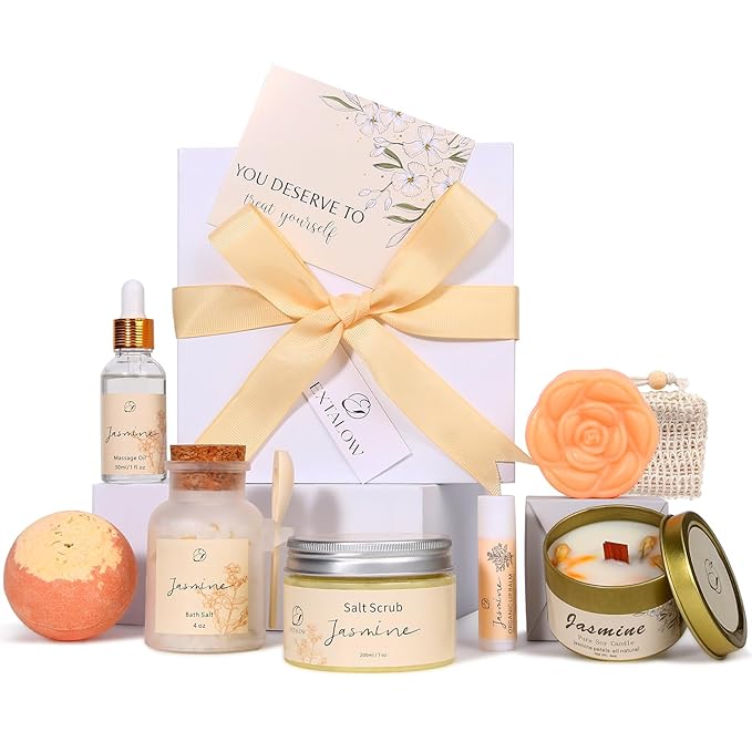 Spa Gifts for Women Christmas Gifts Jasmine Bath Gift Baskets Relaxing Self Care Gift for Mom Girlfriend Sister Wife Auntie Home Bath Care Package Thank You Gift Birthday Gift Friendship