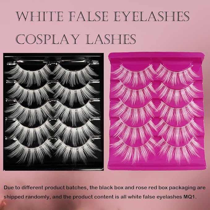 White Eyelashes Halloween & Easter Cosplay White Lashes Thick Fluffy 15MM Can Be Trimmed Fake Eye Lashes Extension Tool Costume Party False Eyelashes Stage Performance (MQ1-5Pairs)
