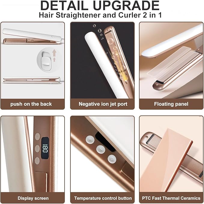 Flat Iron Hair Straightener, Ultra-Thin Nano Titanium 1 ¼ inch Thin Hair Iron 10-Second Heat-up, Auto Shut-Off, 2-in-1 Hair Straightening and Flat Iron Curler with Transparent LED Display