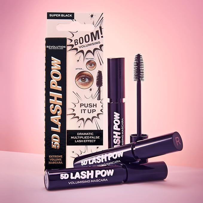 Revolution Beauty, 5D Lash Pow Mascara, Lengthening & Volumizing Effect, Thickening Black Formula, Vegan & Cruelty Free, 0.41 Fl. Oz (Pack of 2)