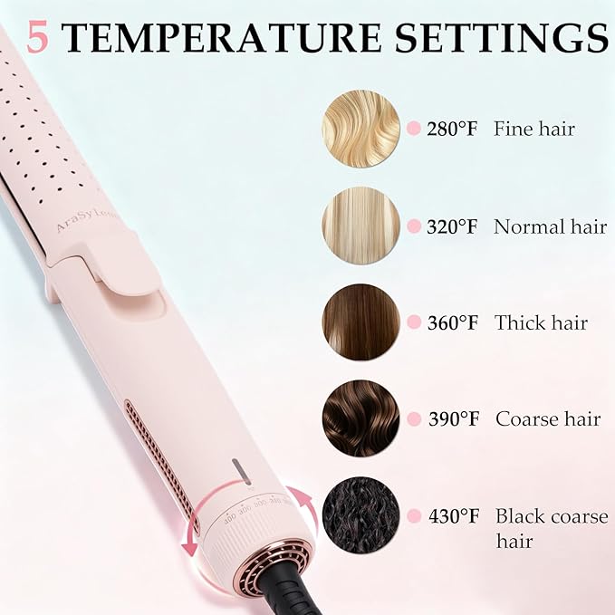 Airflow Styler Curling Iron | 2-in-1 Straightener & Curler for Straight Curly Wavy | Cold Air for Damage-Free Styling Quick Hold | Ceramic Floating Plates | Easy and Safe Curling Wand