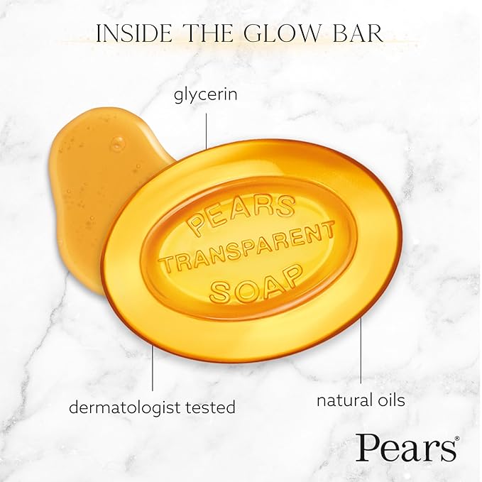 Pears Soap, Pure & Gentle with Natural Oils, 12-Pack – Transparent Amber Glycerin Soap for Pampered, Glowing Skin, 4.4 Oz Ea