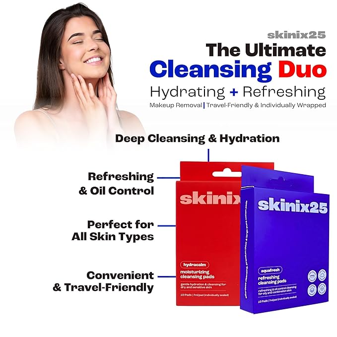 Hydracalm & Aquafresh Facial Cleansing Pads – 20 Individually Wrapped Cotton Wipes | On-the-Go Face Wipes for Travel, Gym & Daily Skincare | Hydrating + Oil-Control Cleansing Pads for All Skin Types