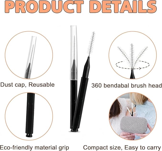 100 Pcs Micro Brow Brush with Cap, Spoolie Lash Comb, Lift Tools for Eyebrow & Eyelash Extensions, Lamination (Black)