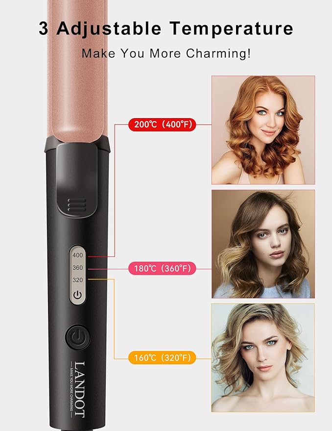 LANDOT Mini Curling Iron Hair Curler: 1 Inch Small Curling Wand for Short Hair - Travel Size Dual Voltage 100-240V for Worldwide Use - Adjustable Temperature for All Hair Types