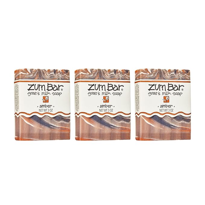 Zum Indigo Wild Goat's Milk Soap Bar - Bar Soap for Hands & Body Made with Essential Oils - 3 oz - Amber (3 Pack)