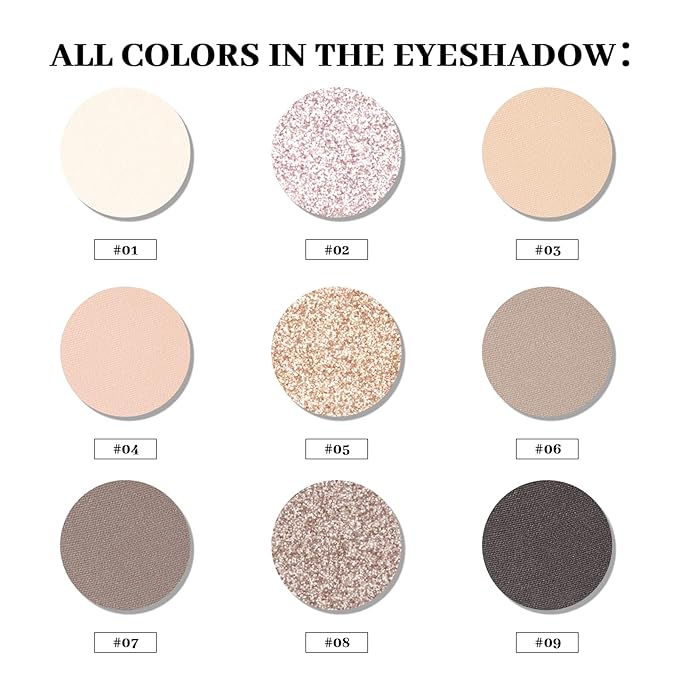 Neutral Eyeshadow Palette, Nude Eyeshadow Palette, Matte Eye Shadow Makeup Palette, Long-Lasting Wear, Vegan, Cruelty-Free - 0.3 oz (shimmer champagne)