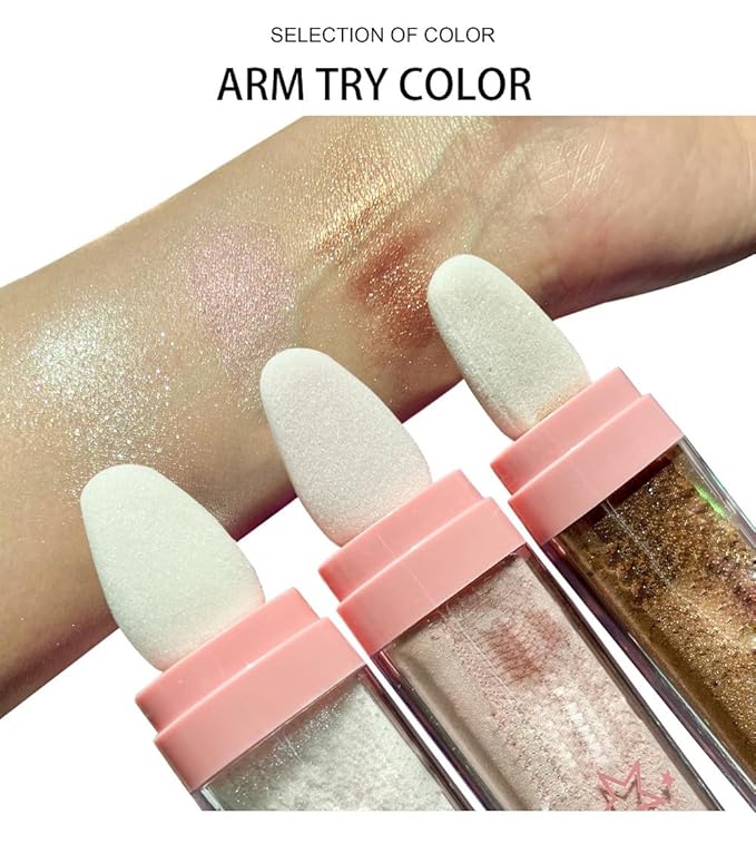 Highlighter Makeup Glitter Powder, Body Brightens the Natural Three-dimensional Face Blusher Patting Powder Highlighter.(04#Green)