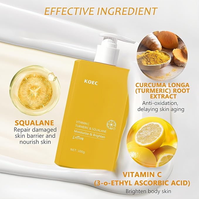 Turmeric & Vitamin C Cream Body Lotion for Dry, Dull Skin, 300 milliliters | Moisturizer Firming, Refreshing, Non-sticky - Scented Glow Body & Face Lotion, 24 Hour Moisture Milk Skin