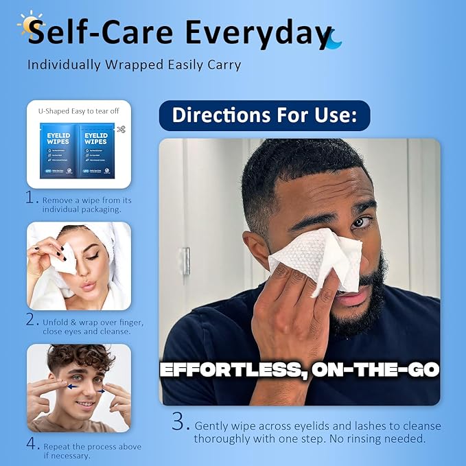 14PCS Tea Tree Oil Eyelid Wipes for Itchy & Dry Eyes, Pre-Moistened Wipes for Styes & Blepharitis, Daily Eye Cleansing Wipe, Hypoallergenic & Soothing For Sensitive Eyes, Stay Hydrated Lid Wipe