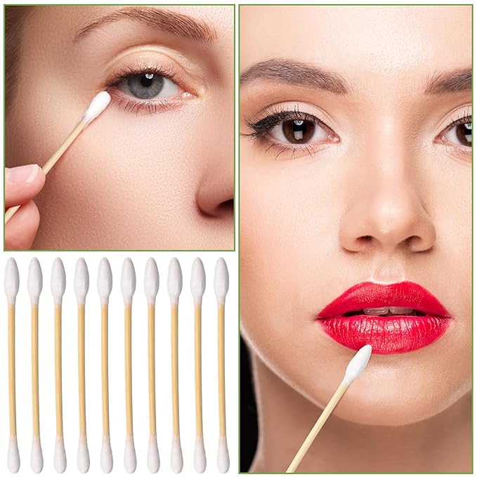5000 Count Bamboo Cotton Swabs Double Buds Organic Cotton Swabs with Tips for Ears Sterile Tipped Applicator Makeup Swab Daily Makeup Eye Cleaning (Round and Precise,White)