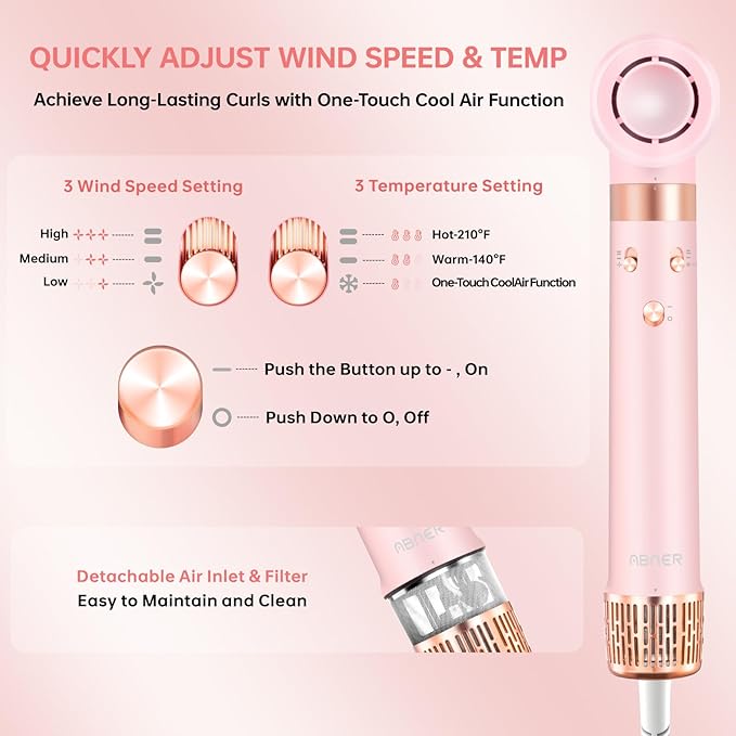 6 in 1 Professional Hot Air Styler & Powerful Hair Dryer Brush & Auto Wrap Curlers 110,000 RPM Brushless Motor • Styling Without Heat Damage • Fast Drying Curling Volumizing Straightening, 1400W