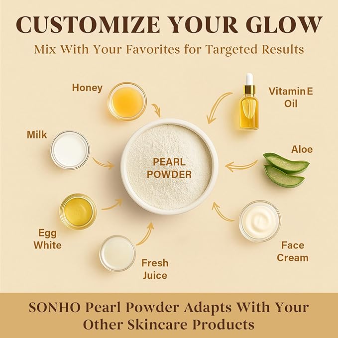 SONHO Freshwater Pearl Powder Organic, 200g100% Natural Pearl Powder,DIY Skincare —DIY Antioxidant, Deep Cleansing, Pore-Shrinking, Anti-Aging Mask