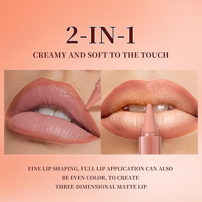 6 Pcs Gradient Lip Liner and Lipstick Combo Set - 2-in-1 Ombre Lipstick & Brown Lip Liner Duo - Waterproof, Long-Lasting, Matte Finish - Smudge-Proof, Full Coverage Lip Kit for Fuller & Plumper Lips