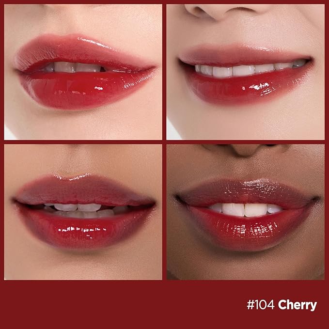 Laka Fruity Glam Tint, 4.5g/0.15 oz., Glowing Lip Stain with Wide Color Spectrum, Hydrating & Lightweight Texture, Long-Lasting Bold Stain, Non-Sticky, Vegan, K-Beauty (#104 Cherry)