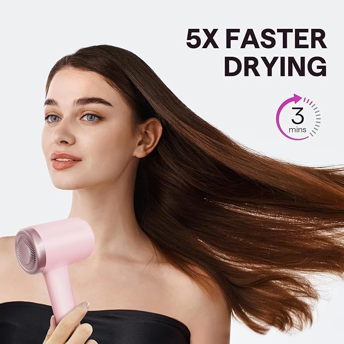 Hair Dryer, Wavytalk Turblow Pro Fast Drying Blow Dryer, High Speed Hair Dryer for Women with 110,000 RPM, Pro Negative Ions for Reduces Damage, Frizz Smoothing, 3 Speeds &3 Temps, One Cool Shot, Pink