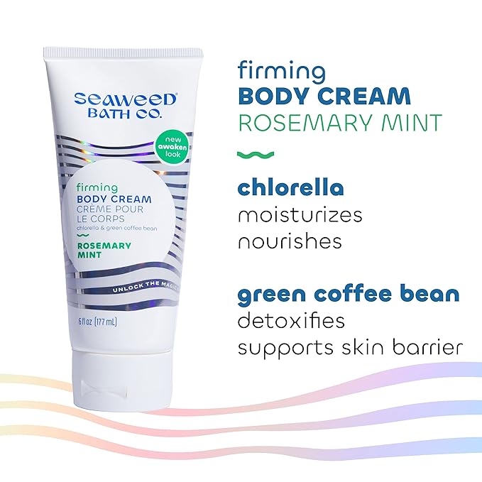 Seaweed Bath Co. Firming Body Cream, Rosemary Mint Scent, 6 Ounce (Pack of 2), Skin Toning Hand & Body Lotion Moisturizer for Dry Skin, with Sustainably Harvested Seaweed