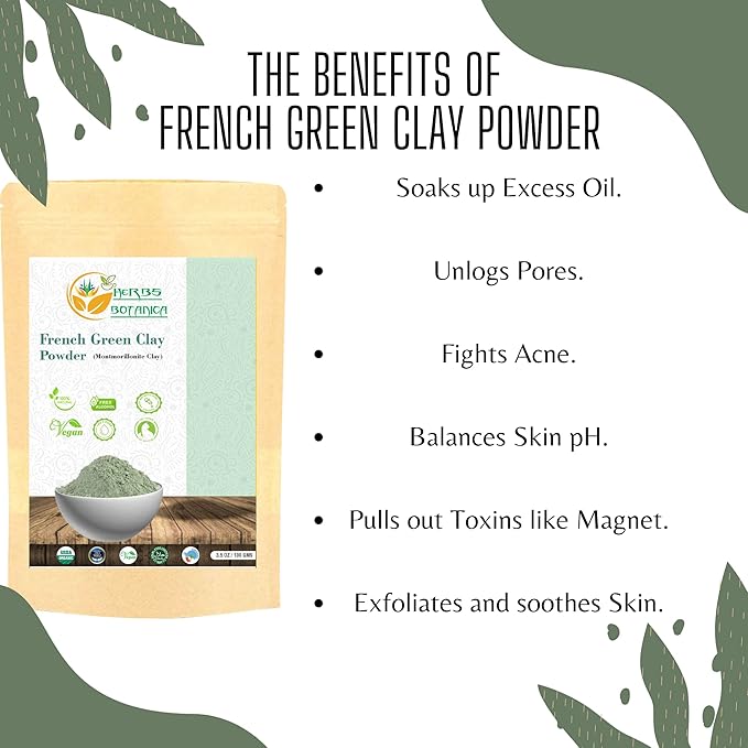 French Green Clay Powder 100% Pure & Natural Montmorillonite Clay for Face Masks, Skincare, and DIY Beauty Finely Ground Green Kaolin Clay 5.3 oz Resealable Pack