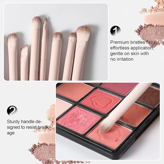 Eyeshadow Brush Set, 8 Pcs Professional Eye Make up Blending Brushes for Eyebrows Eyeliner Eye Shadow, Soft Hairs & Wood Handle