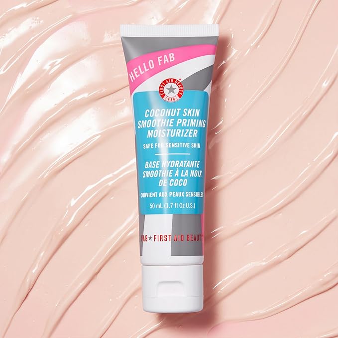 First Aid Beauty - Hello FAB: Coconut Skin Smoothie Priming Moisturizer, 2-in-1 Hydrating Moisturizer and Makeup Primer, Vegan Formula, Non-comedogenic, Safe for Sensitive Skin, 1.7 oz